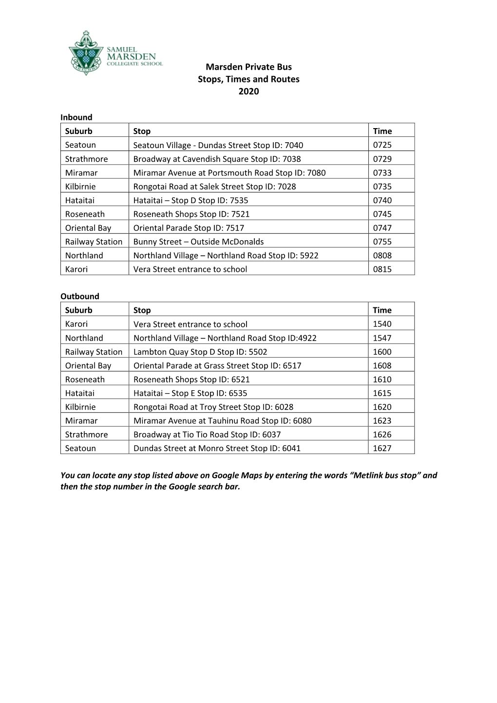 Marsden Private Bus Stops, Times and Routes 2020