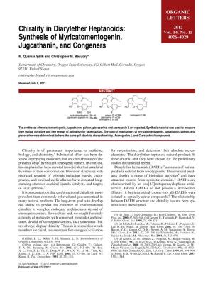 Chirality in Diarylether Heptanoids: Synthesis of Myricatomentogenin