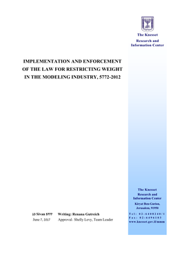 Implementation and Enforcement of the Law for Restricting Weight in the Modeling Industry, 5772-2012
