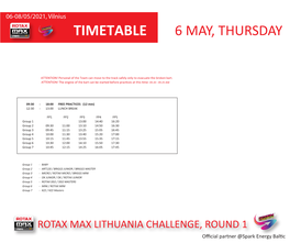 Timetable 6 May, Thursday