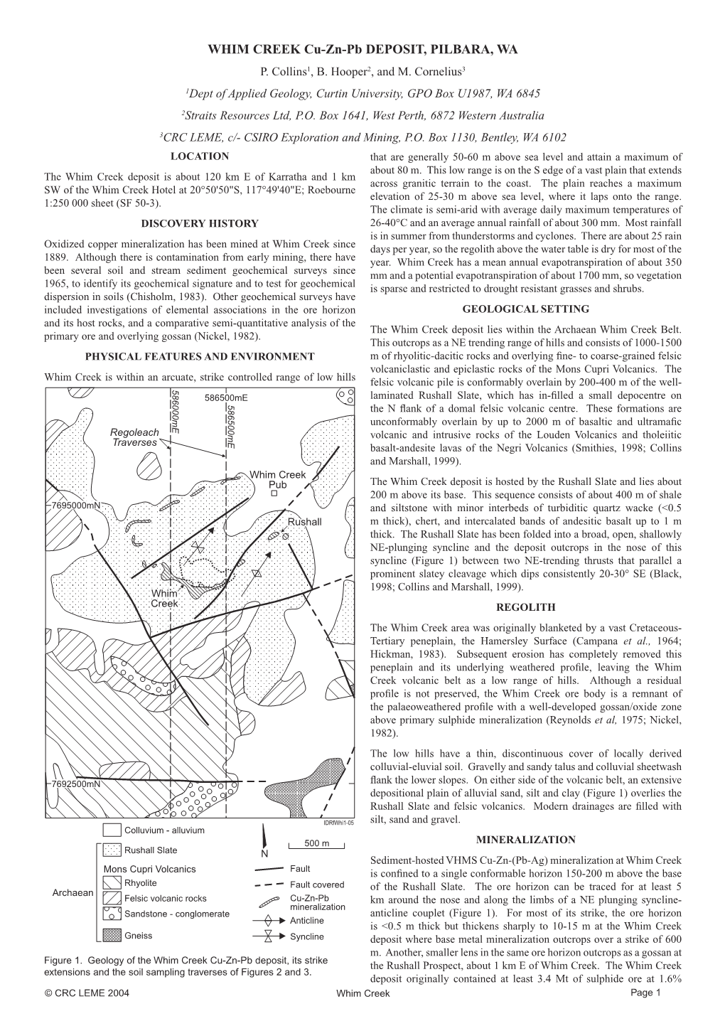 WHIM CREEK Cu-Zn-Pb DEPOSIT, PILBARA, WA P