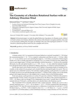 The Geometry of a Randers Rotational Surface with an Arbitrary Direction Wind
