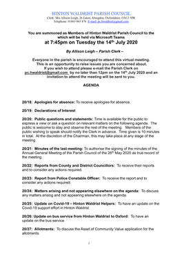 Agenda for AGM on 26Th May 2020