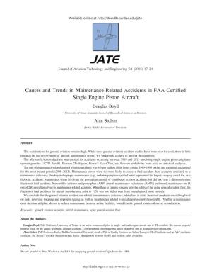 Causes and Trends in Maintenance-Related Accidents in FAA-Certified Single Engine Piston Aircraft Douglas Boyd