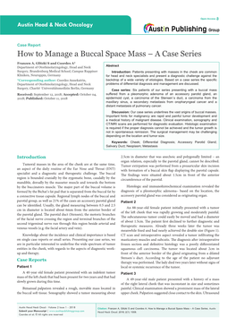 How to Manage a Buccal Space Mass – a Case Series