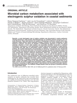 Microbial Carbon Metabolism Associated with Electrogenic Sulphur Oxidation in Coastal Sediments