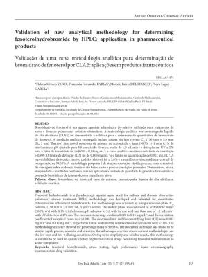 Validation of New Analytical Methodology for Determining Fenoterolhydrobromide by HPLC: Application in Pharmaceutical Products