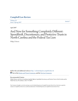 Spendthrift, Discretionary, and Protective Trusts in North Carolina and the Federal Tax Lien Philip Z