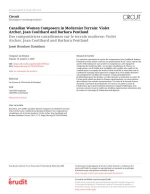 Canadian Women Composers in Modernist Terrain