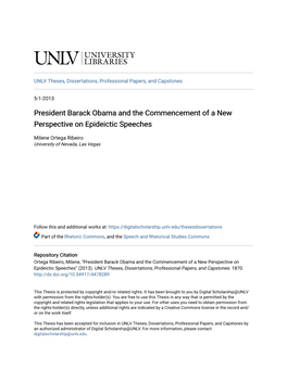 President Barack Obama and the Commencement of a New Perspective on Epideictic Speeches