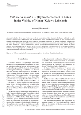 Vallisneria Spiralis L. (Hydrocharitaceae) in Lakes in the Vicinity of Konin (Kujawy Lakeland)