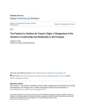 The Paratext to Chrétien De Troyes's Cligés: a Reappraisal of the Question of Authorship and Readership in the Prologue