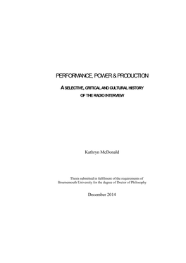 Performance, Power & Production