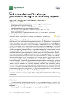 Sentiment Analysis and Text Mining of Questionnaires to Support Telemonitoring Programs