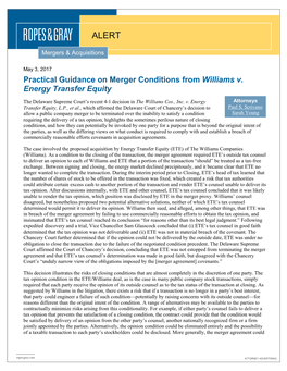 Practical Guidance on Merger Conditions from Williams V. Energy Transfer Equity