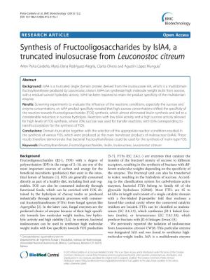 Synthesis of Fructooligosaccharides by Isla4, a Truncated Inulosucrase
