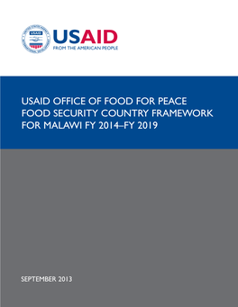 Usaid Office of Food for Peace Food Security Country Framework for Malawi Fy 2014–Fy 2019