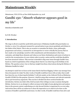 Gandhi 150: “Absorb Whatever Appears Good in My Life”