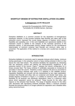 Shortcut Design of Extractive Distillation Columns
