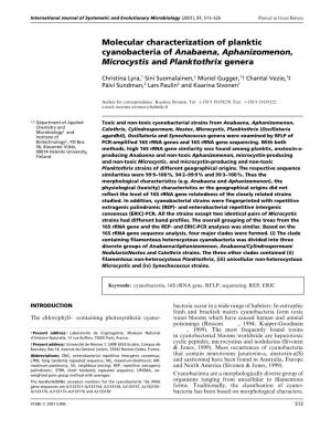 Molecular Characterization of Planktic Cyanobacteria of Anabaena, Aphanizomenon, Microcystis and Planktothrix Genera