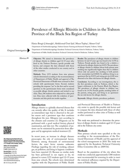 Prevalence of Allergic Rhinitis in Children in the Trabzon Province of the Black Sea Region of Turkey