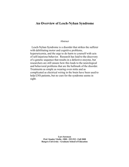 An Overview of Lesch-Nyhan Syndrome