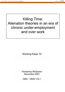 Alienation Theories in an Era of Chronic Under-Employment and Over Work
