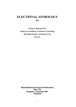 Electional Astrology By