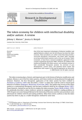 The Token Economy for Children with Intellectual Disability And/Or Autism: a Review