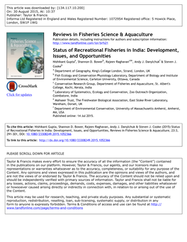 Reviews in Fisheries Science & Aquaculture Status of Recreational