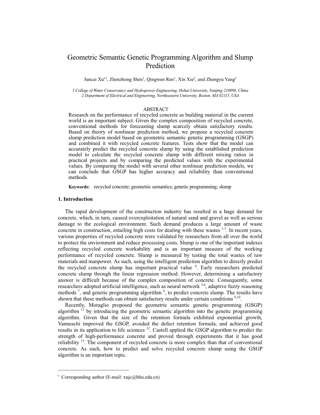 Geometric Semantic Genetic Programming Algorithm and Slump Prediction