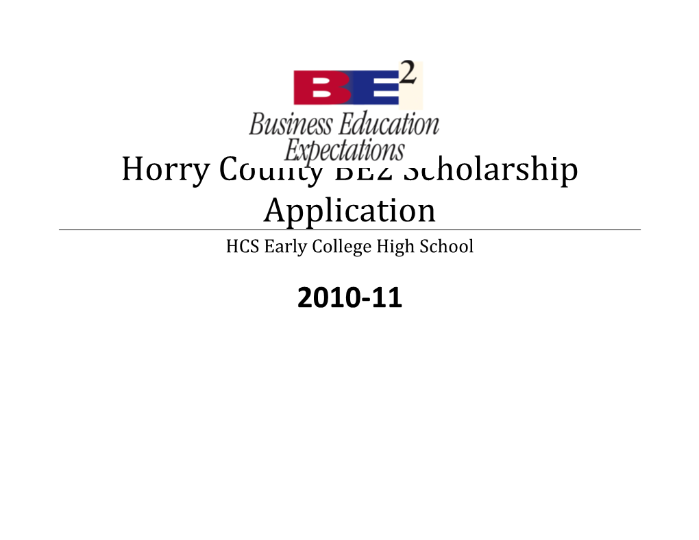 Horry County BE2 Scholarship Application