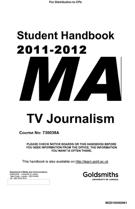 Student Handbook TV Journalism Goldsmiths