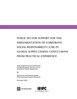 Public Sector Support for the Implementation of Corporate Social Responsibility (Csr) in Global Supply Chains: Conclusions from Practical Experience