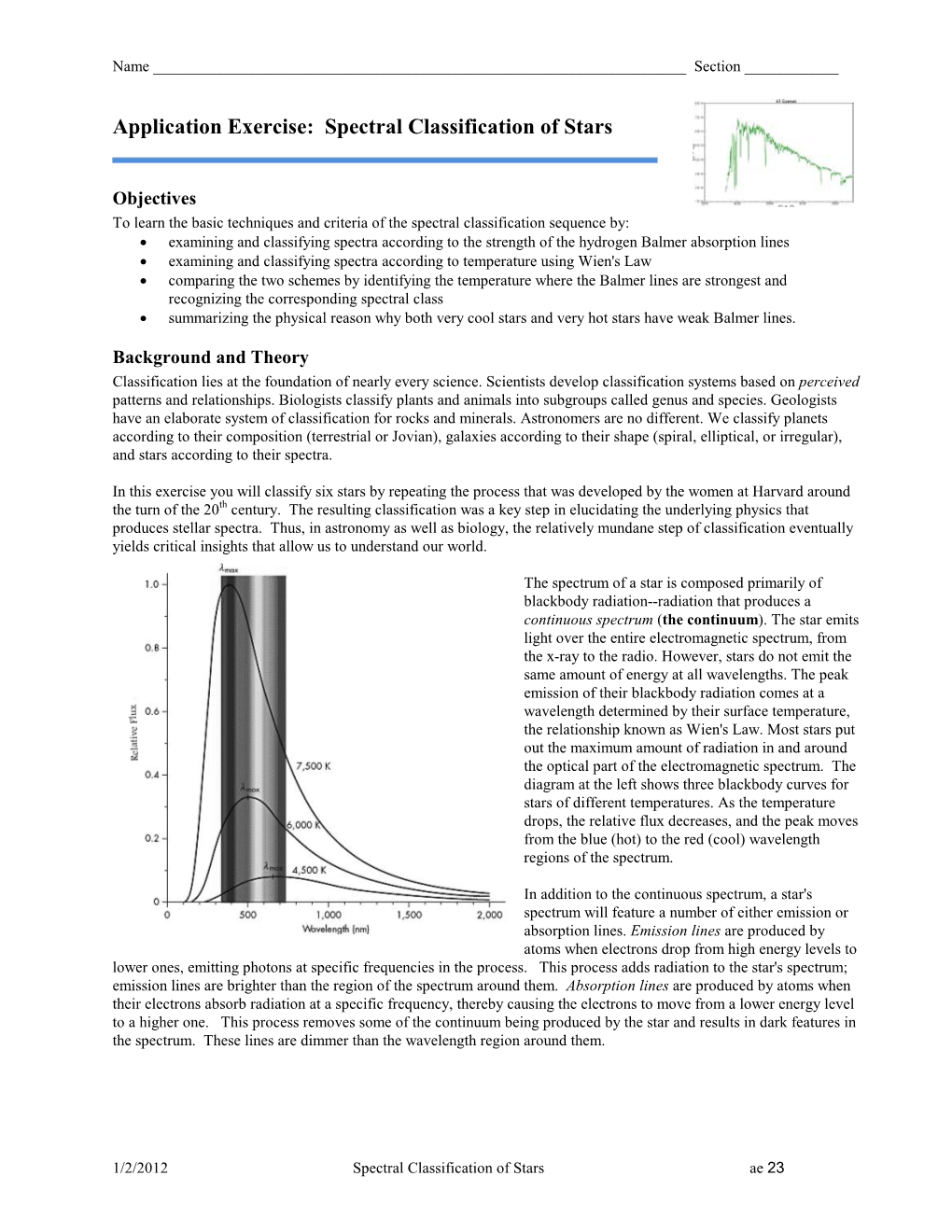 Application Exercise: Spectral Classification of Stars