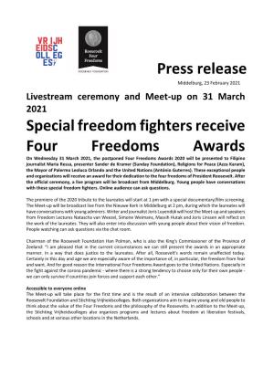 Press Release Special Freedom Fighters Receive Four Freedoms
