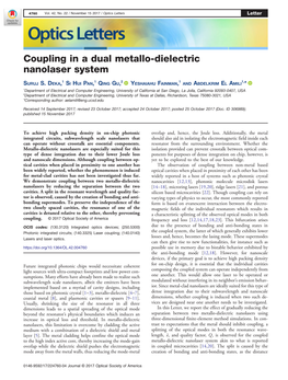 Coupling in a Dual Metallo-Dielectric Nanolaser System