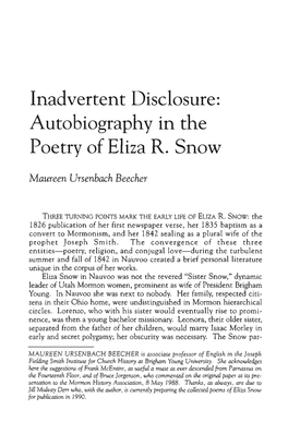 Autobiography in the Poetry of Eliza R. Snow