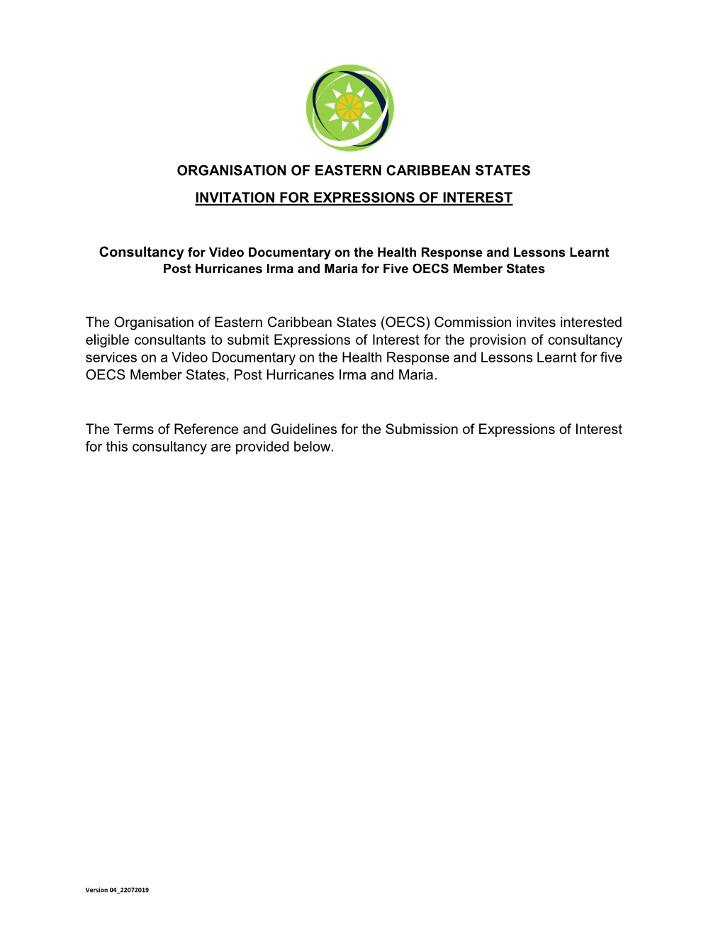 Organisation of Eastern Caribbean States Invitation for Expressions of Interest
