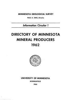 Directory of Minnesota Mineral Producers 1962