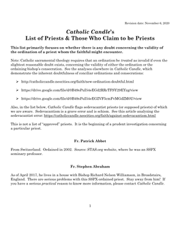 Catholic Candle's List of Priests & Those Who Claim to Be Priests