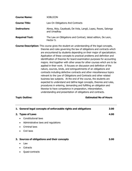 XOBLICON Course Title: Law on Obligations and Contracts Instructors