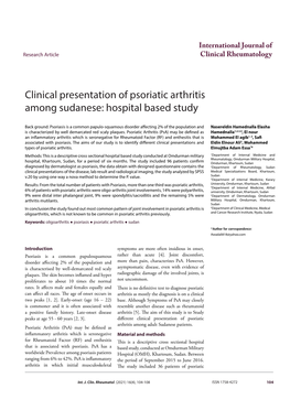 Clinical Presentation of Psoriatic Arthritis Among Sudanese: Hospital Based Study