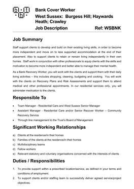 Job Description Ref: WSBNK