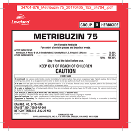 METRIBUZIN 75 Dry Flowable Herbicide for Control of Certain Grasses and Broadleaf Weeds