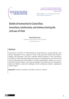 Battle of Memories in Costa Rica: Inventions, Testimonies, and Violence During the Civil War of 1948