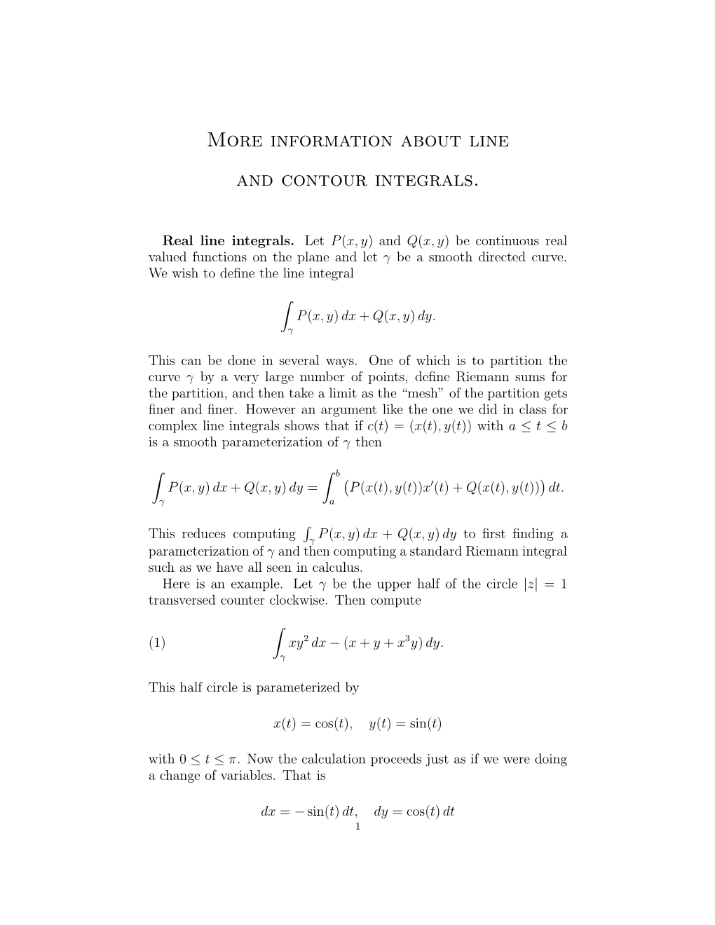 More Information About Line and Contour Integrals