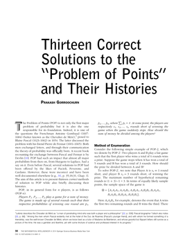 Problem of Points’’ and Their Histories