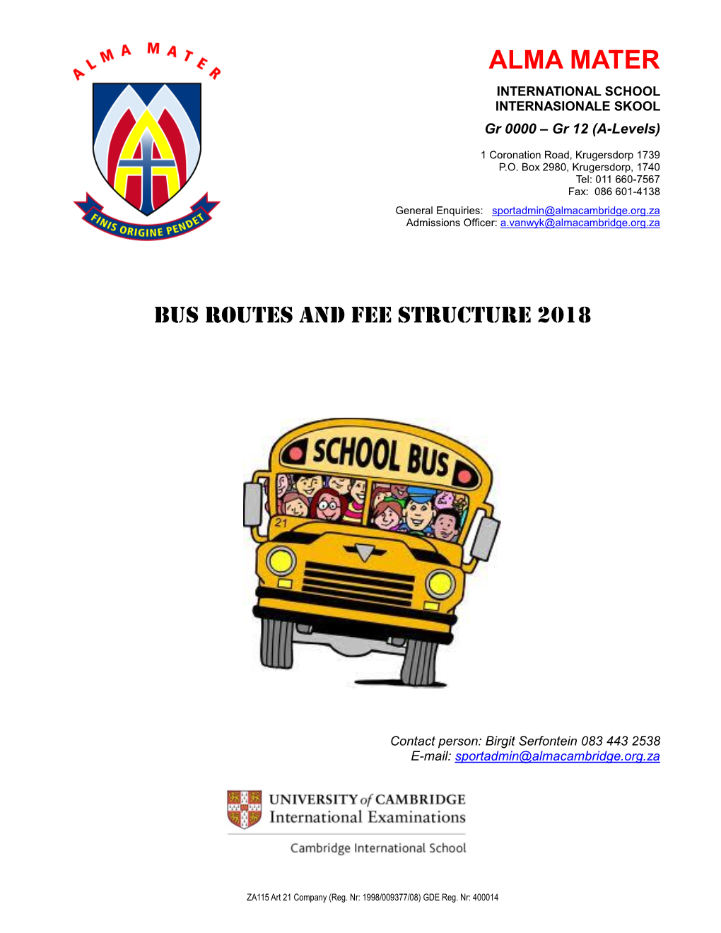 BUS Routes FEE STRUCTURE 2018