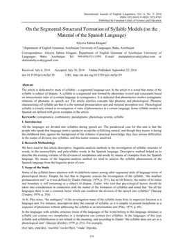 On the Segmental-Structural Formation of Syllable Models (On the Material of the Spanish Language)